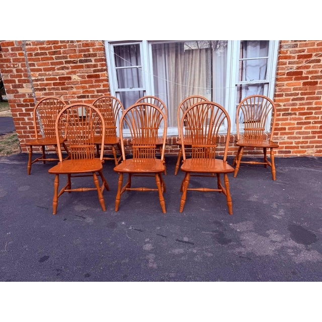 Vintage Edrich Mills Windsor Style Bow Back Oak Dinning Side Chairs. Set of 8 For Sale - Image 10 of 16