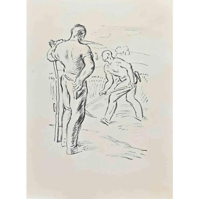 Farmers is a lithograph on ivory-colored paper realized by Wilhelm Gimmi in 1955 ca. Very Good Conditions. Not signed, as...