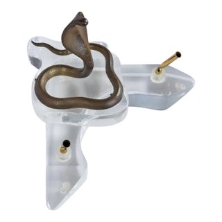 Signed Vintage Brass and Lucite Cobra Snake Double Pen Caddy For Sale