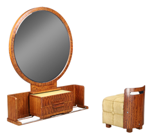 French Art Deco Vanity Cabinet and Stool, 1930s, Set of 2