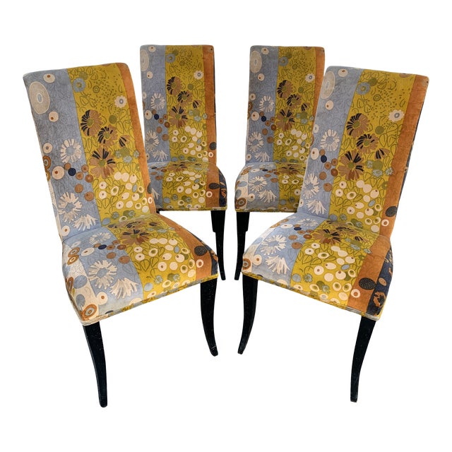 Jack Lenor Larsen "Primavera Velvet" Dining Chairs - Set of 4 For Sale