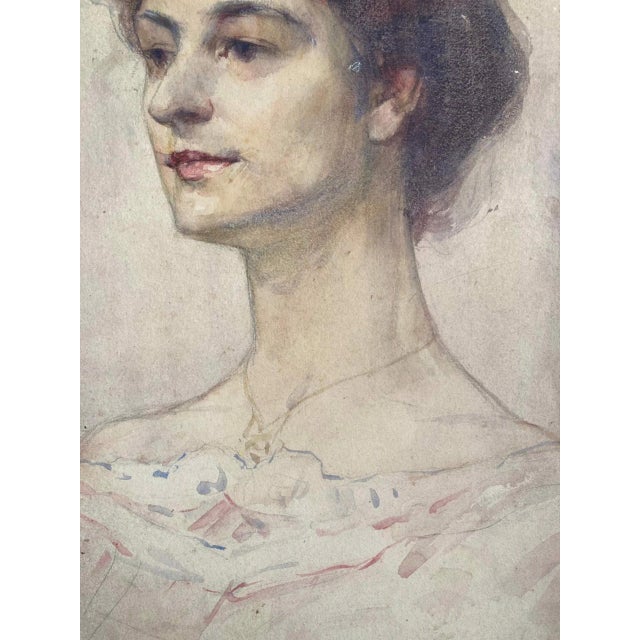 Realism Antique Historic New Orleans Portrait Watercolor Painting of a Lady by Ellsworth Woodward For Sale - Image 3 of 6