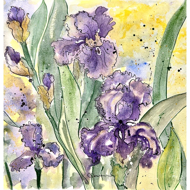Original watercolor painting of “Amethyst Iris” growing on my flower farm. This was painted on Arches 100% cotton 140 LB...