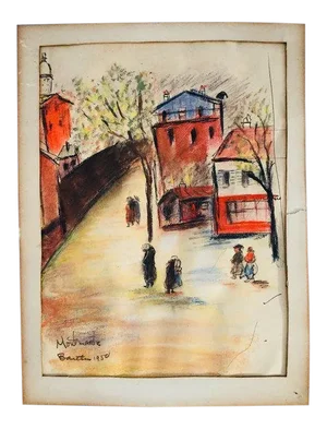 Zoma Baitler Israel National Museum Montmartre France Street Scene Pastel 9 X 12, 1950 Signed. UnFramed.