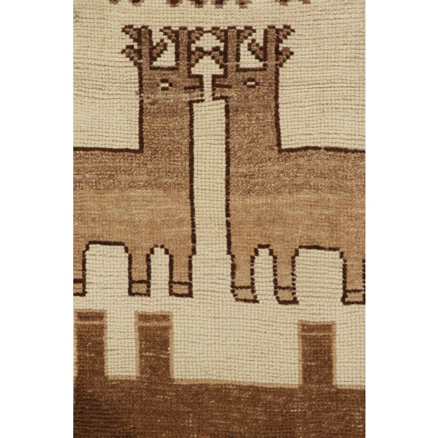 Rug & Kilim 1950s Vintage Tribal Runner in Beige & Brown Deer Pictorial Patterns For Sale - Image 4 of 6