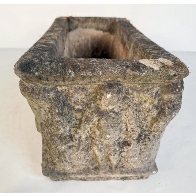 English Garden Stone Trough or Planter With Cherub Relief -Two Available For Sale - Image 11 of 12