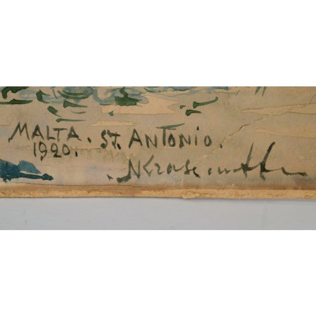 Tan "San Anton Palace Malta" Early 20th Cent. Garden and Fountain Watercolor by Nicholas Krasnoff For Sale - Image 8 of 11