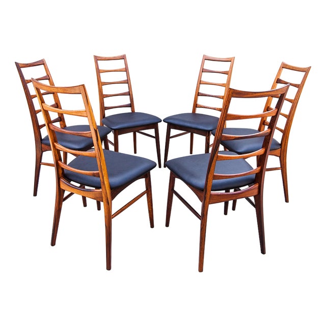 1960s Rare Danish Modern "Lis" Dining Chairs in Rosewood & Leather by Niels Koefoed For Sale