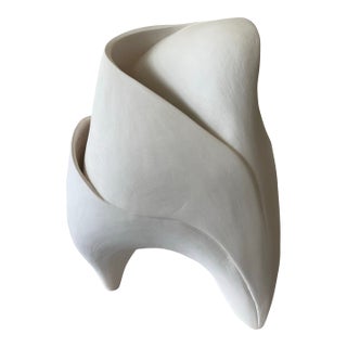 Contemporary Abstract White Unglazed Ceramic Lamp For Sale