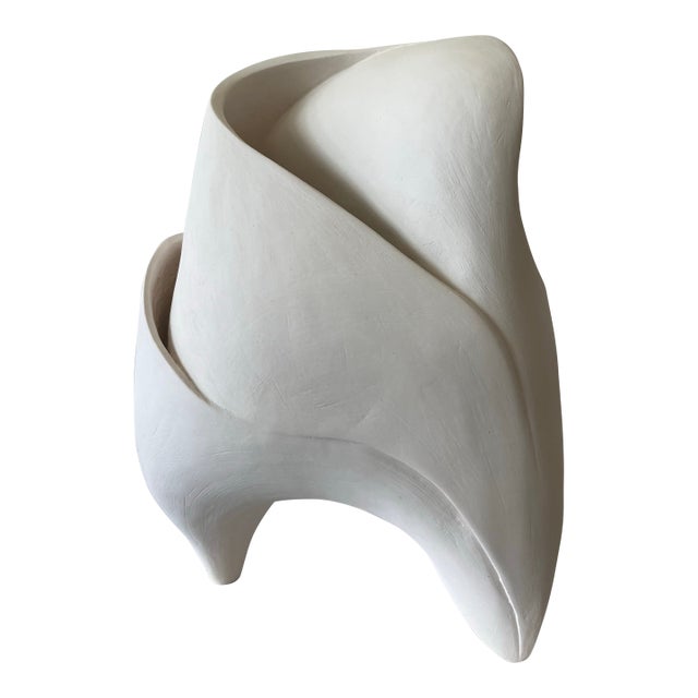 Contemporary Abstract White Unglazed Ceramic Lamp For Sale