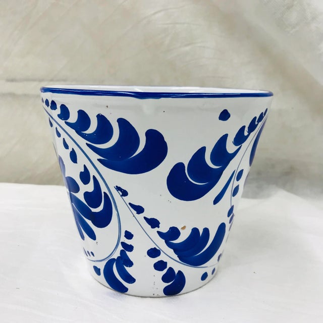 Early 21st Century Hand-Painted Blue and White Cachepot - Marked Italy For Sale - Image 4 of 7