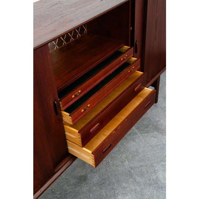 Mid Century Danish Modern Credenza Highboard Sideboard Sliding Teak 4 Doors Bar For Sale - Image 10 of 12