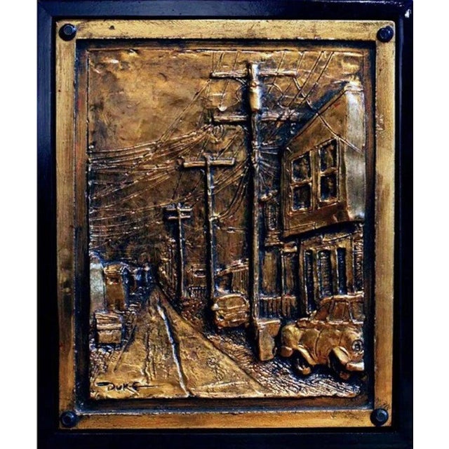 Impressionist Duke Windsor, Impressionist Cityscape Wall Sculpture, "Golden Alley No. 1" For Sale - Image 3 of 3
