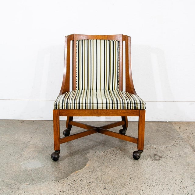 1960s Mid Century Modern Dining Chairs Set 4 Walnut Rolling Vintage Casters X Frame For Sale - Image 10 of 12