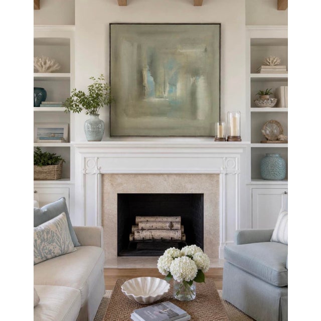 Beautiful original abstract painting in a sophisticated palette of soft gray, ivory, taupe, and subtle aqua tones. This is...