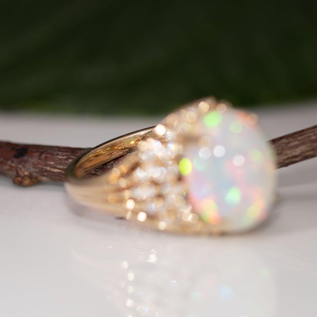 5.6Ct Ethiopian Opal Ring With Natural Diamond Accents: Solid 14k Gold, 13x11mm For Sale - Image 9 of 9