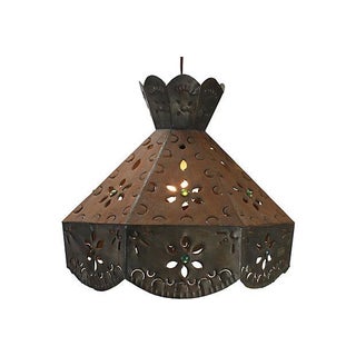 Pierced Metal & Glass Marble Pendant For Sale