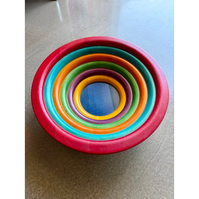 VIETRI Postmodern Pietro Manzoni for Vietri Rainbow Wooden Centerpiece Bowl 1980s Memphis Era For Sale - Image 4 of 12