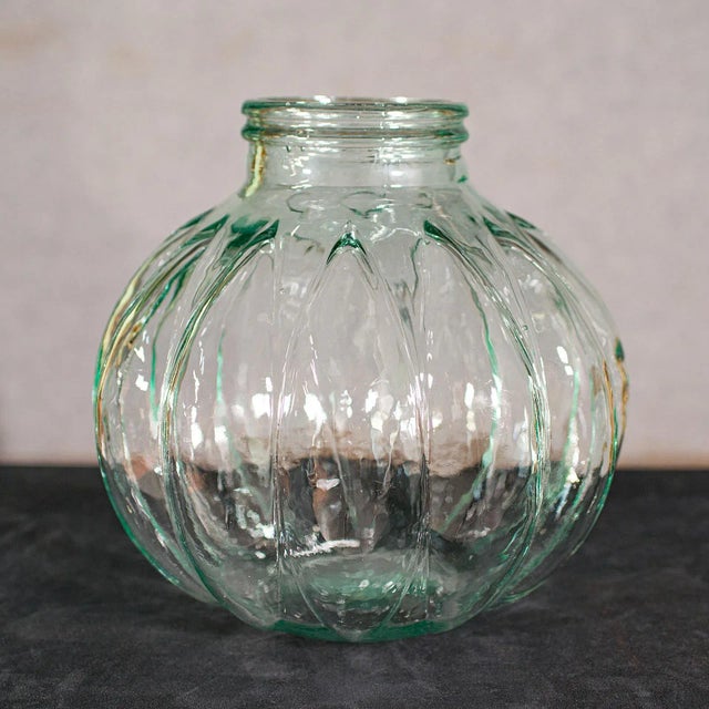 This is a large vintage carboy. An English, decorative glass storage jar, dating to the late 20th century, circa 1970....