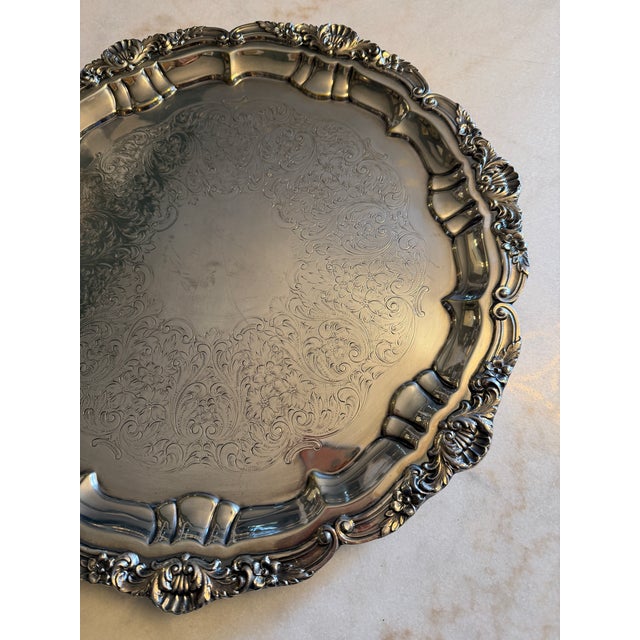 Metal 1950s Poole Epca Silverplate Large Round Footed Serving Tray For Sale - Image 7 of 9