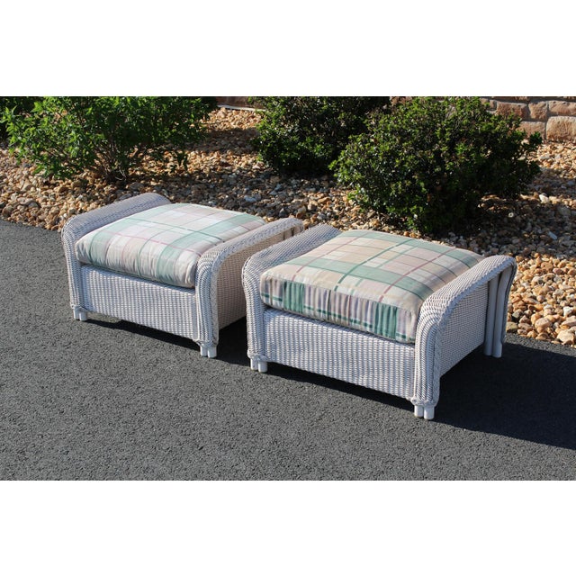 Lloyd Loom produces wicker furniture that can be used outside, the frames being made from aluminum. This pair of white...