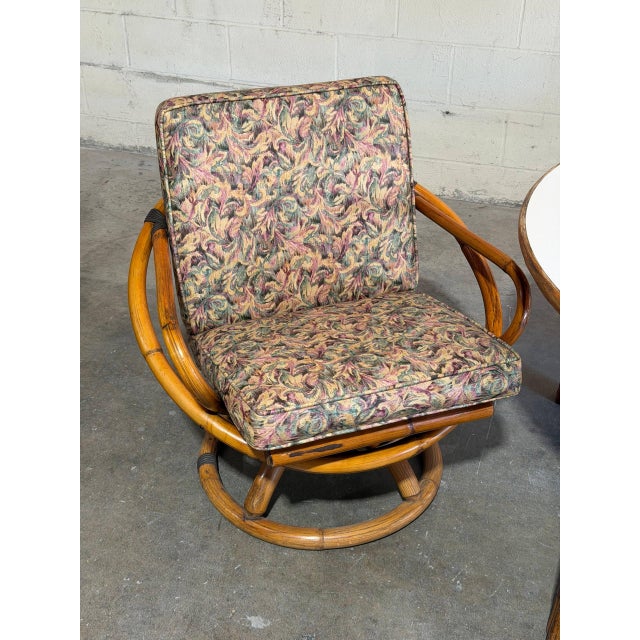 Outdoor Rattan Dining Set With Extension Round Table and 4 Swivel Chairs Mid-Century Modern 1970s For Sale - Image 4 of 12