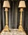 A TABLE TOP PAIR OF LOUIS XV STYLE GILT METAL CANDLESTICKS LAMPS Vintage very heavy candlesticks now mounted as lamps and...