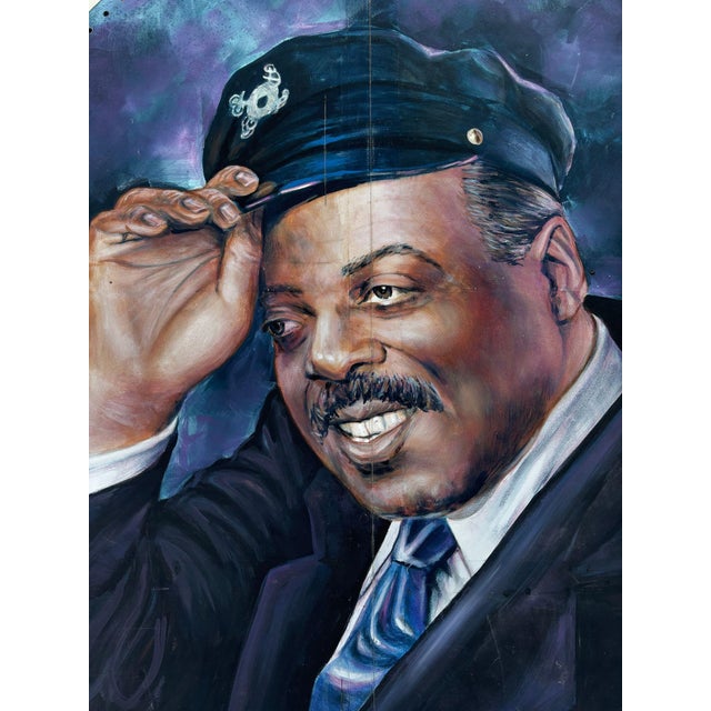 12' Foot Tall Oil on Canvas Portrait of Count Basie Light Up Folding Screen For Sale - Image 4 of 4
