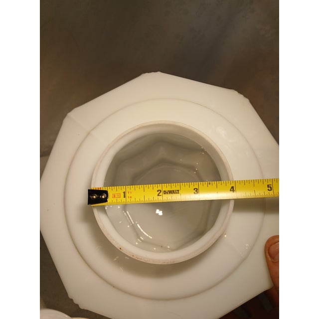 Early 20th Century 1930s Art Deco Milk Glass Skyscraper "Wedding Cake" Flush Mount Ceiling Light For Sale - Image 5 of 10