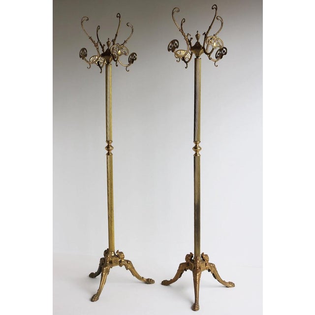 Mid-Century Modern Vintage Italian Ornate Brass Free Standing Coat and Hat Racks, 1960s, Set of 2 For Sale - Image 3 of 14