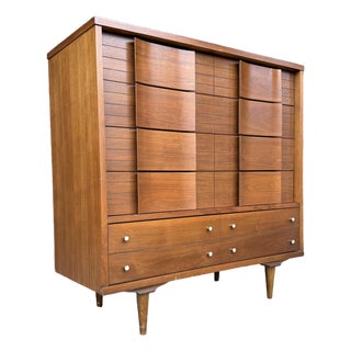 1960s Johnson Carper Mid-Century Modern Walnut Highboy Dresser For Sale