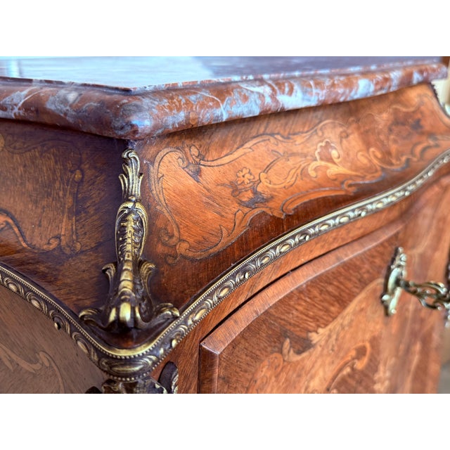 Late 19th Century 19th Century Bombe Marquetry Secrétaire à Abattant, Marble Top and Bronze Mounts For Sale - Image 5 of 18