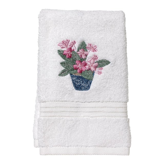 Pink Cache Pot Guest Towel White Terry, Embroidered For Sale