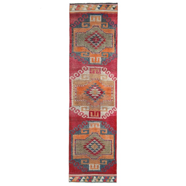 Vintage Turkish Hand-Knotted Wool Cotton Pink Runner Rug For Sale - Image 12 of 12