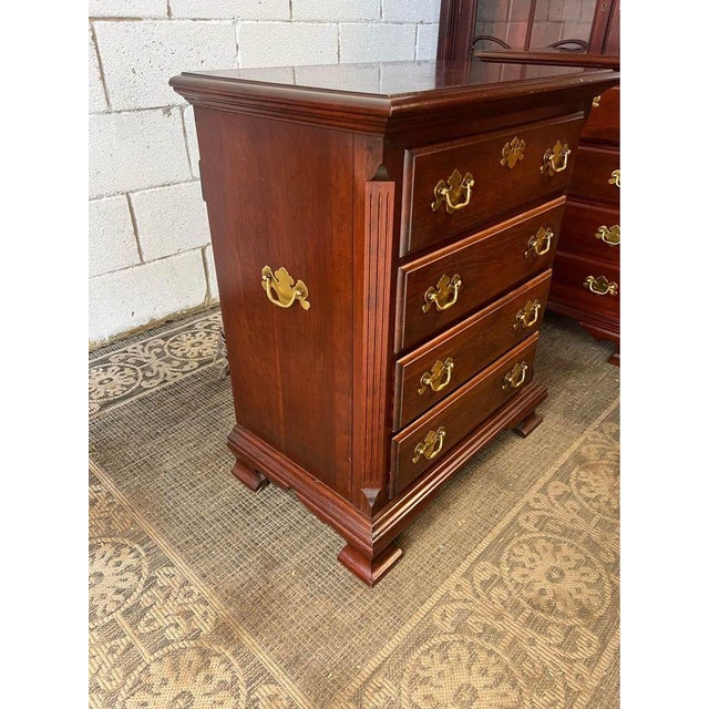 Wood Colonial Furniture Co Pair Chippendale Style Solid Cherry Small Chests or Nightstands Four Drawers. For Sale - Image 7 of 12