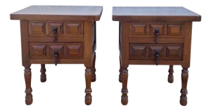Pair of Spanish Rustic Solid Wood Bedside Tables, Mid-20th Century