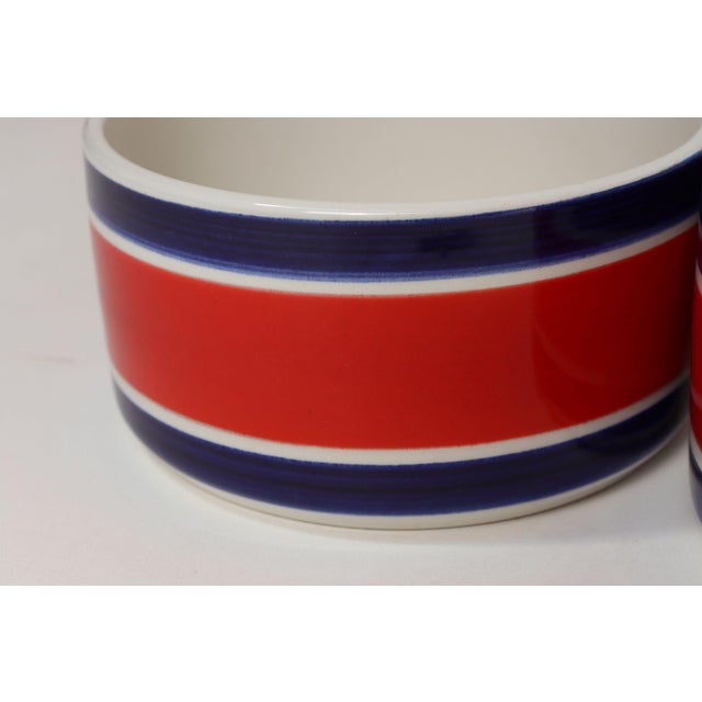 Set of Four Vintage Italian Red, White and Blue Striped Ceramic Bowls by Mancioli For Sale - Image 11 of 14