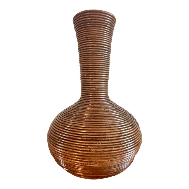Vintage Coastal Pencil Reed Floor Vase, Italy 1960s For Sale
