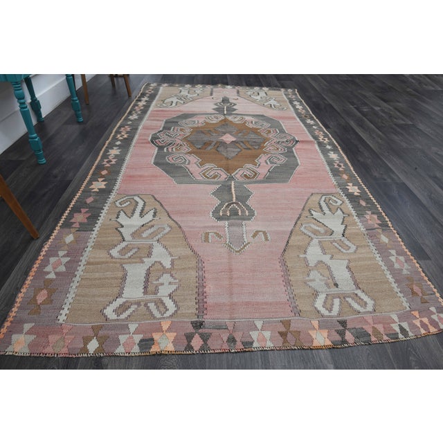 Turkish 1970s Vintage Handmade Wool Cotton Pink Turkish Area Rug For Sale - Image 3 of 11