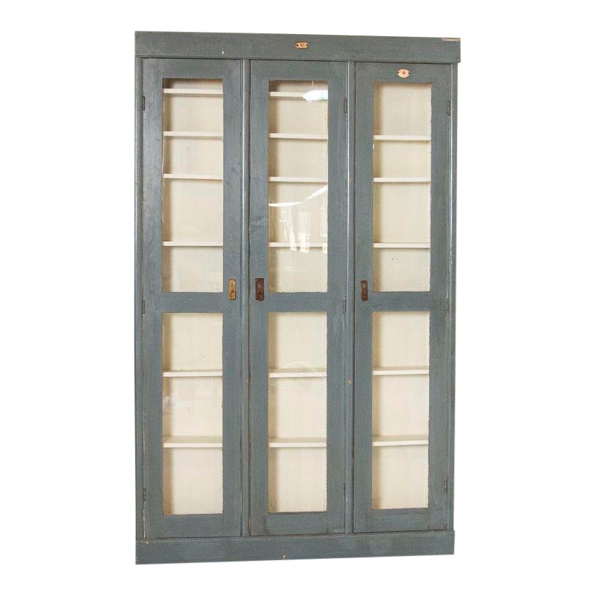 Antique Gray Painted Narrow 3 Door Cabinet Bookcase Chairish