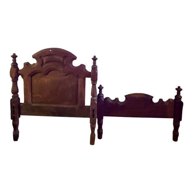 1870s Renaissance Revival Solid Walnut Headboard & Footboard Set | Architectural Salvage & Photography Prop For Sale