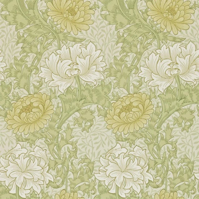 Morris & Co Chrysanthemum Wallpaper in Pale Olive - a Sample For Sale