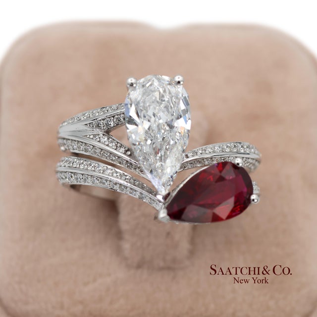 Red 18k(750) Solid White Gold Natural Diamond and Ruby Toi Et Moi Ring, Size 6.5 For Sale - Image 8 of 15