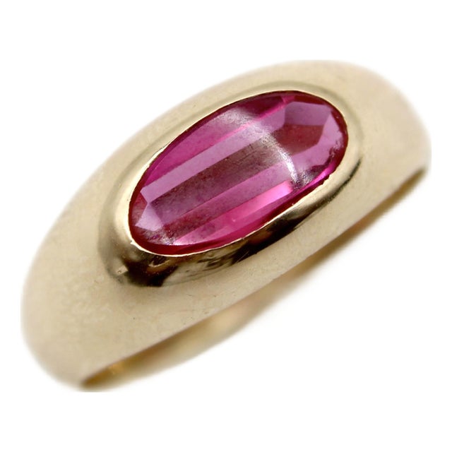 1940s 14k Gold Retro Synthetic Ruby Ring, Size 7 For Sale