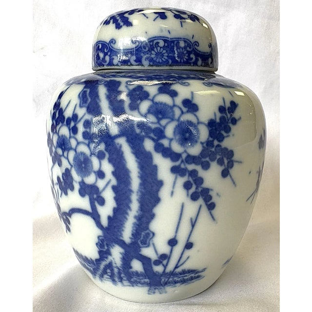 Late 20th Century Vintage Petite Blue and White Cherry Blossom Ginger Jar/ Double Steaming Jar For Sale - Image 5 of 17