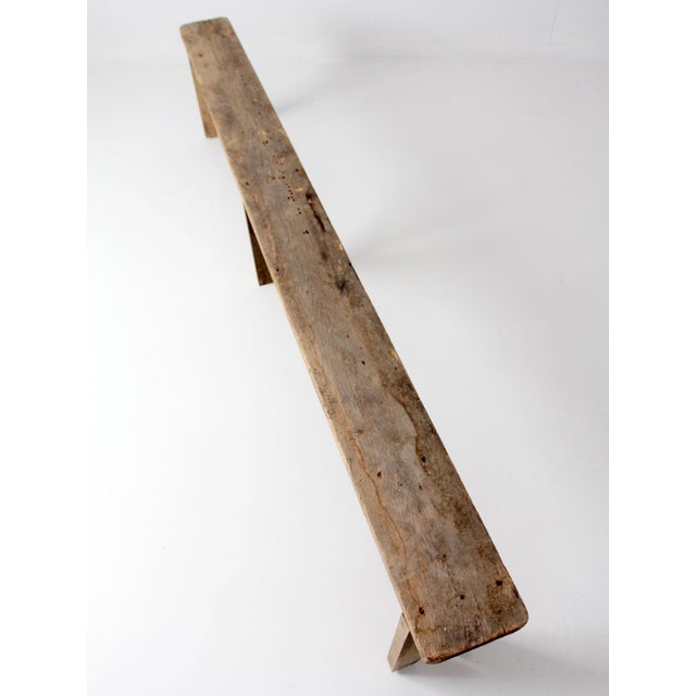 Antique Primitive 9-Foot Wood Bench For Sale - Image 15 of 18
