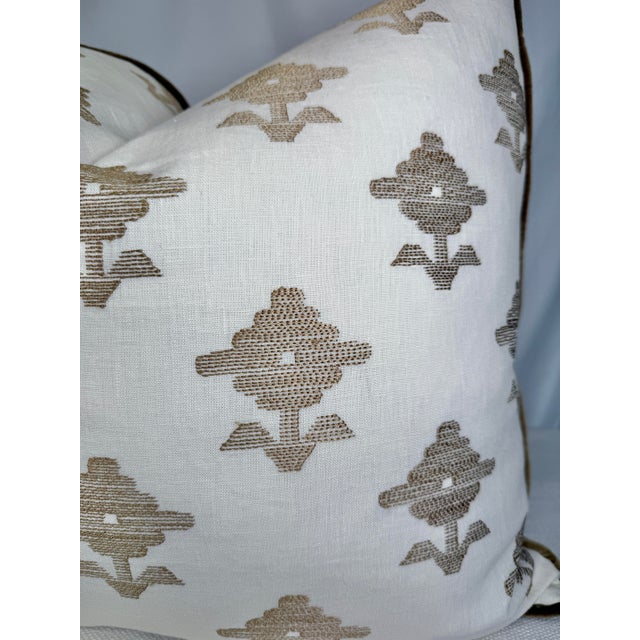 Transitional Schumacher "Rubia Embroidery" in Ivory 22" Pillows-a Pair For Sale - Image 3 of 3
