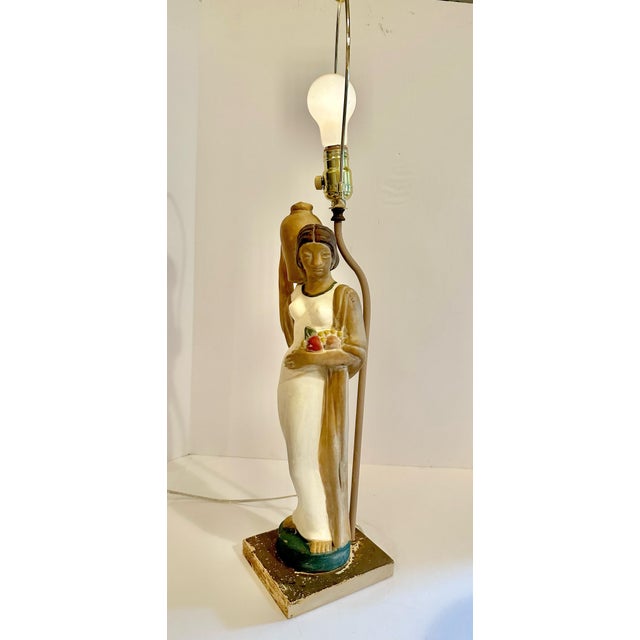 Rare early-20th-century Art Deco water carrier figure table lamp that appears to be an homage to Meso American artifacts....