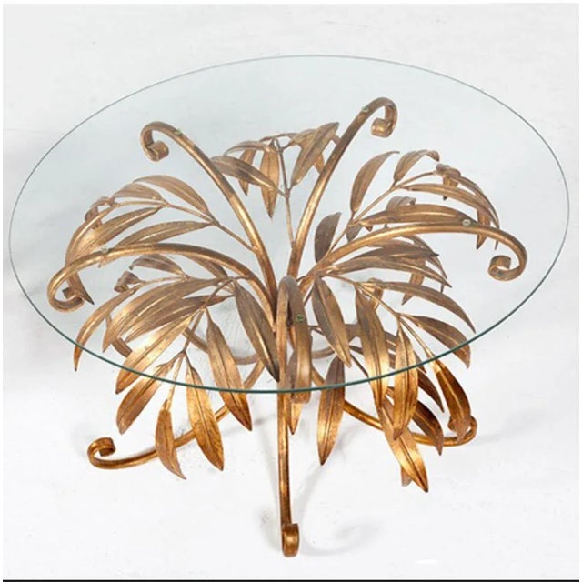 Gilt Metal Palm Tree Wall Sconces and Side Table by Hans Kögl, 1960s, Set of 3 For Sale - Image 11 of 13