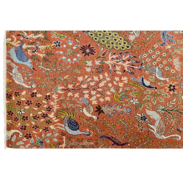 2010s Modern Indian Hand-Knotted Wool Rug – Rust & Blue Tree of Life For Sale - Image 5 of 10